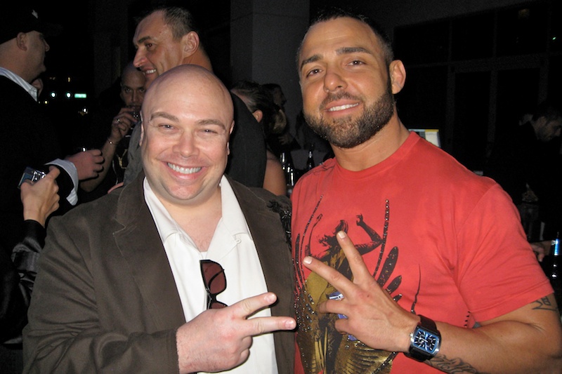 Bryant and WWE Super Star Santino Marella, goofing off with buddies, Vladimir Kozlov, and Joey Gomez.